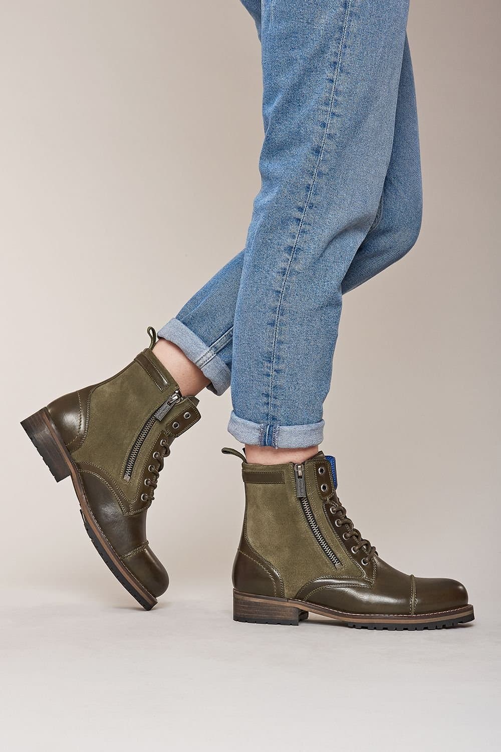 Moshulu Moshulu Women's 'Bardsey' Biker Ankle Boots in Olive
