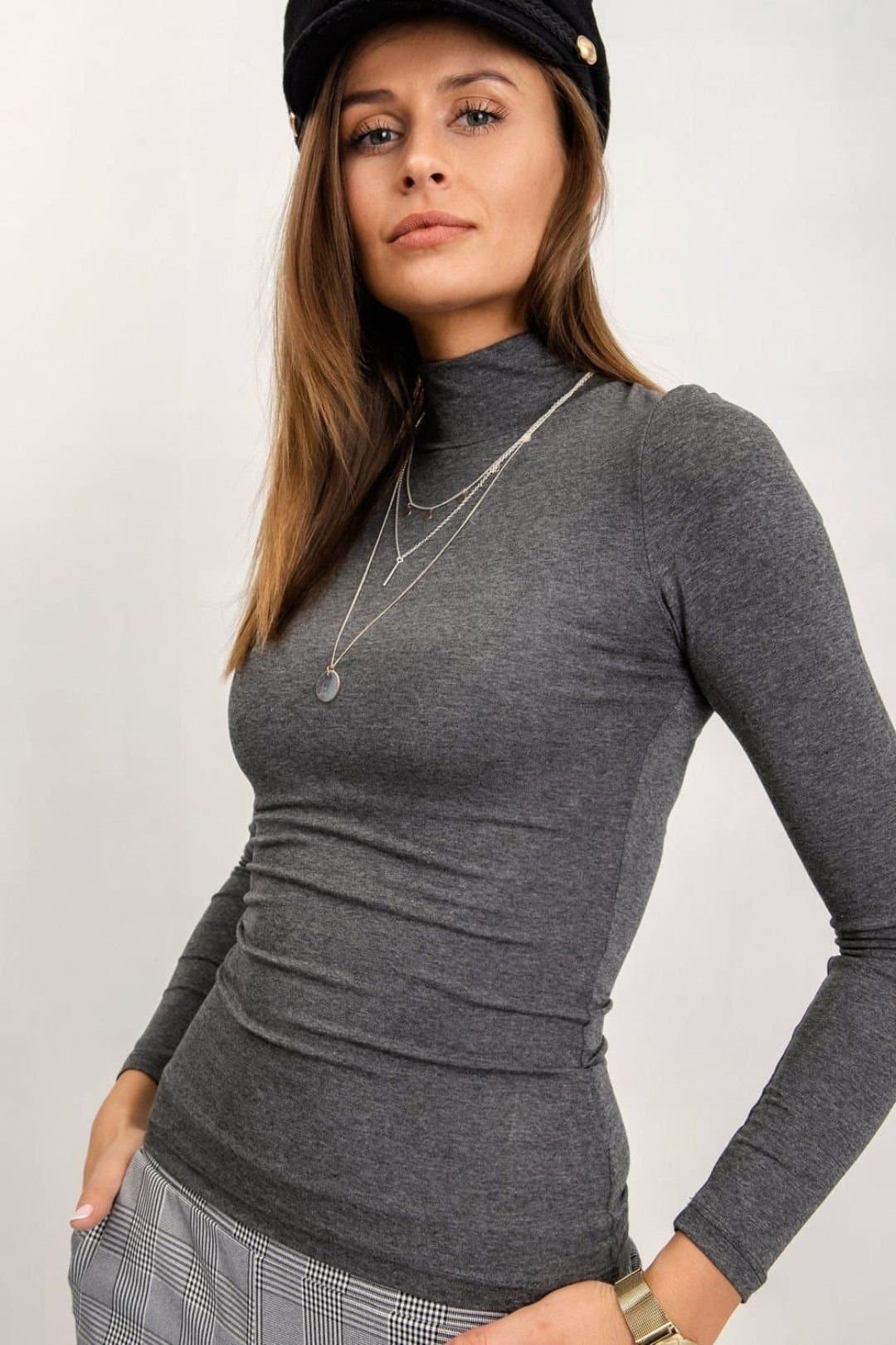 Love Lace Love Lace Grey Long Sleeve Turtleneck Top