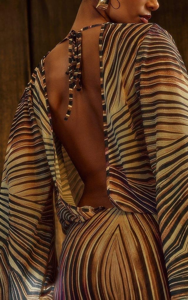 EGO Long Flared Sleeve Slash Neck Blouson Mini Beach Dress In Multi Abstract Print, Women's Size UK 6 - 2