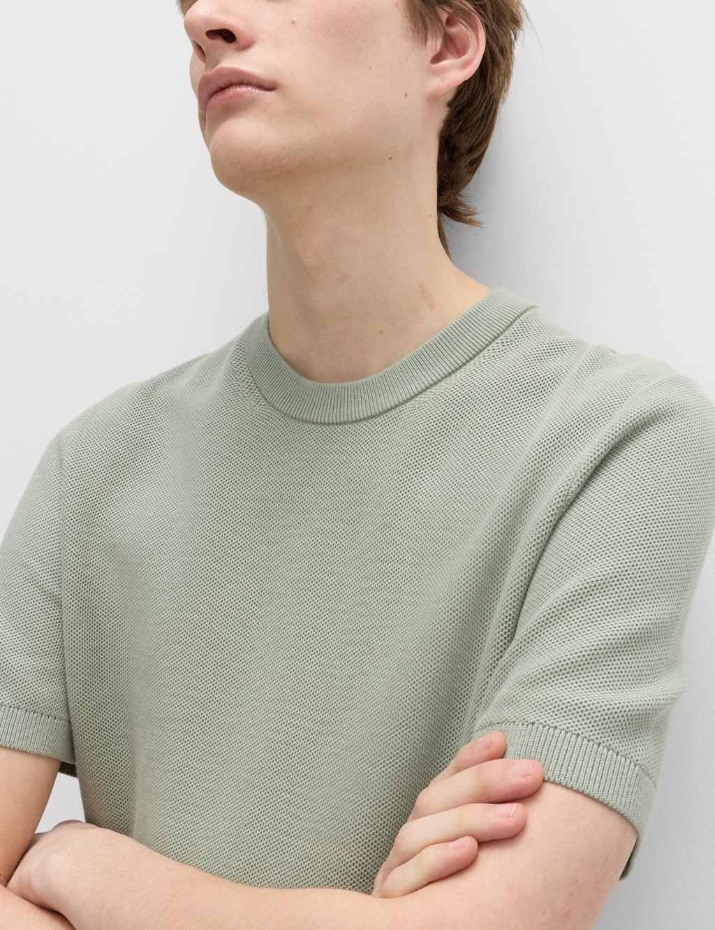 Marks & Spencer M&S Cotton Rich Textured Knitted T-Shirt Pistachio - 2