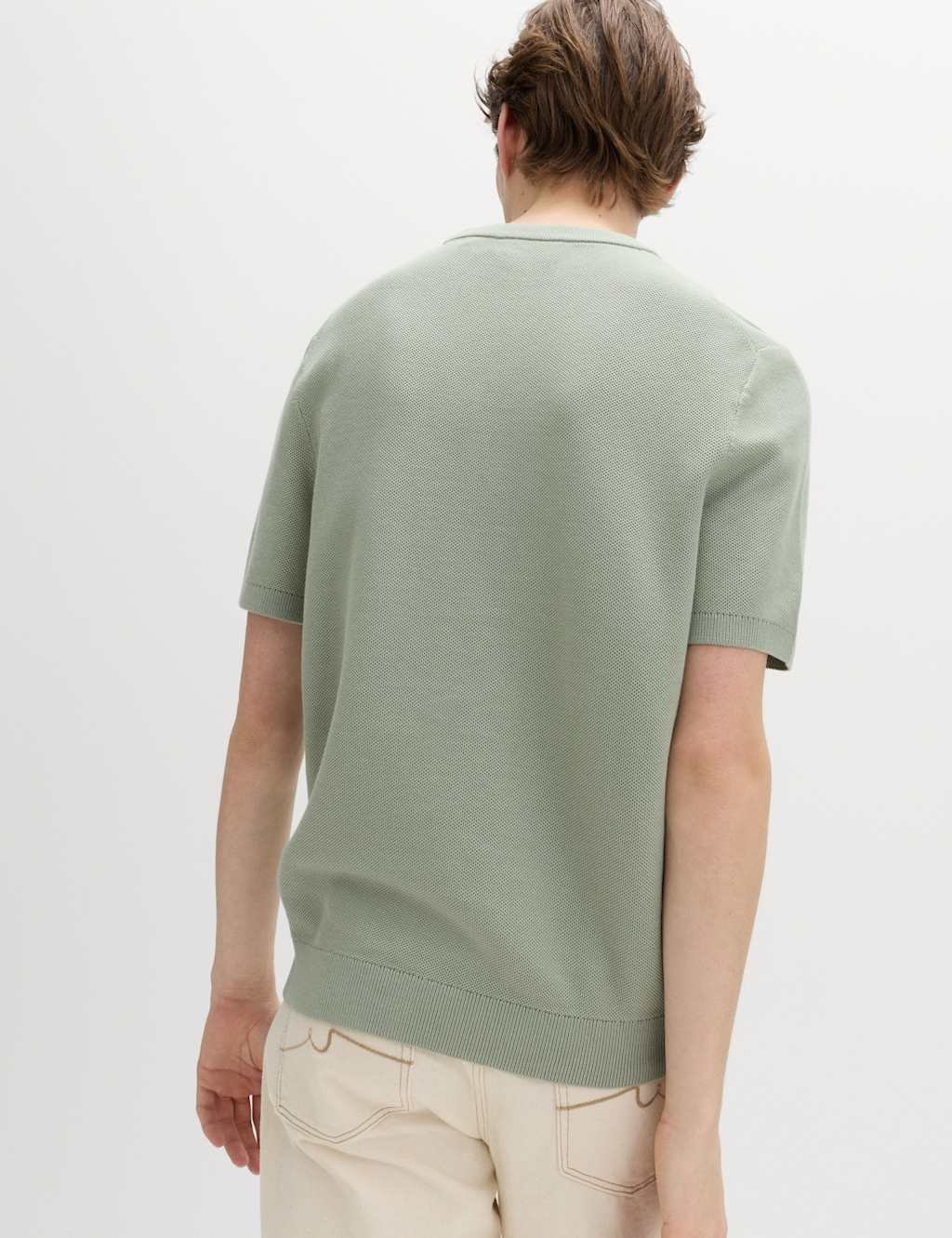 Marks & Spencer M&S Cotton Rich Textured Knitted T-Shirt Pistachio - 3