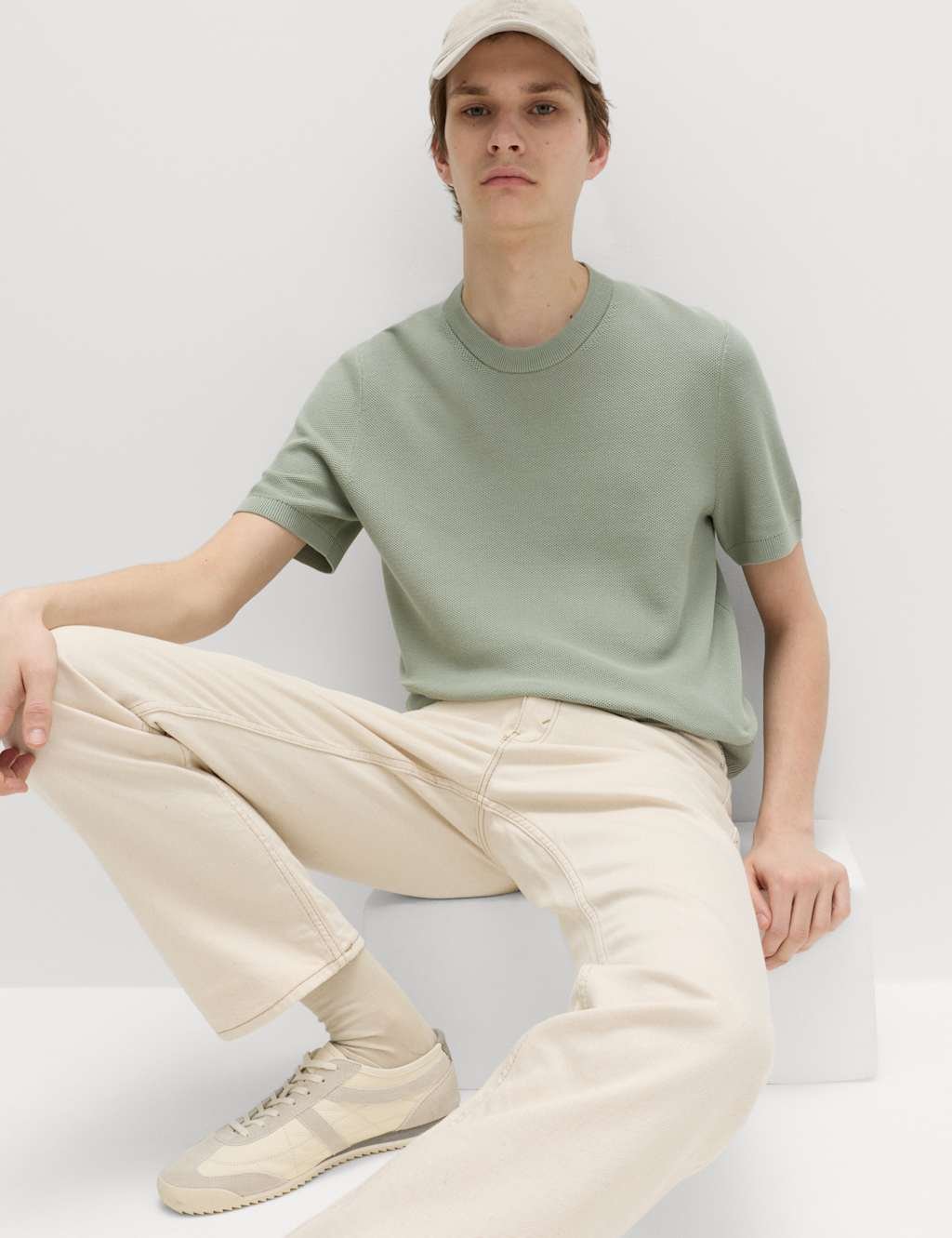 Marks & Spencer M&S Cotton Rich Textured Knitted T-Shirt Pistachio - 4