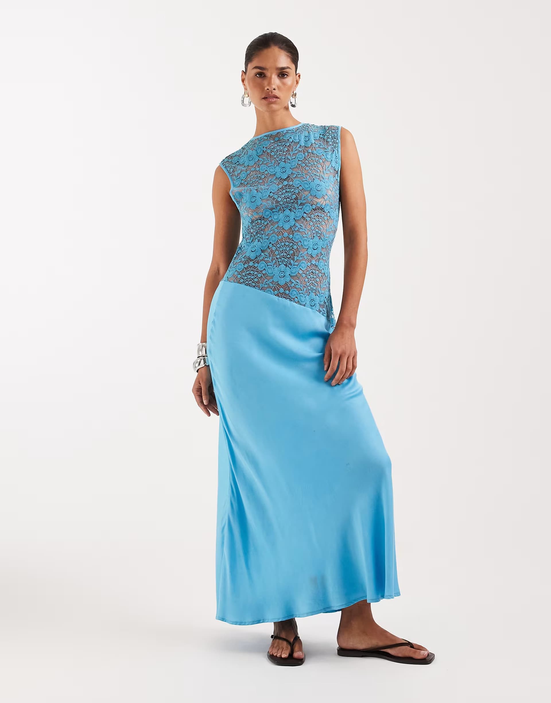 ASOS Topshop lace body maxi occasion dress in turquoise