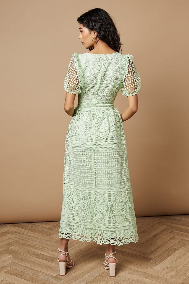 Oasis Oasis Women's Petite Lace Puff Sleeve Midaxi Dress in Pistachio - 3