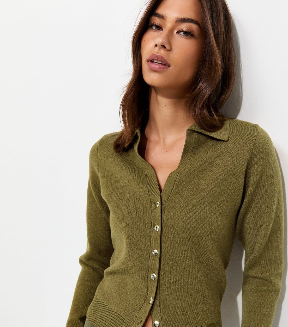 New Look Women's Green Compact Knit Collared Cardigan New Look