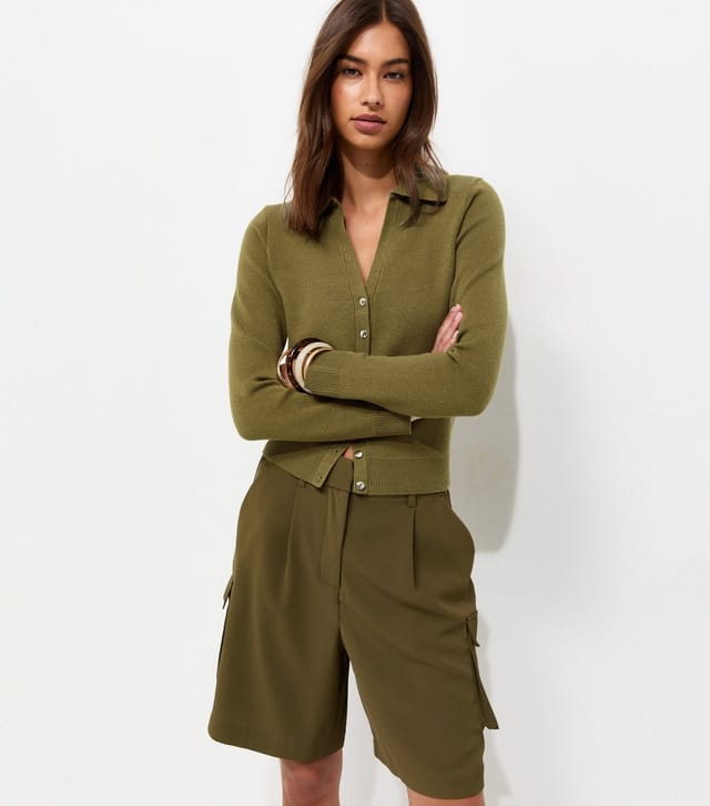 New Look Women's Green Compact Knit Collared Cardigan New Look - 2