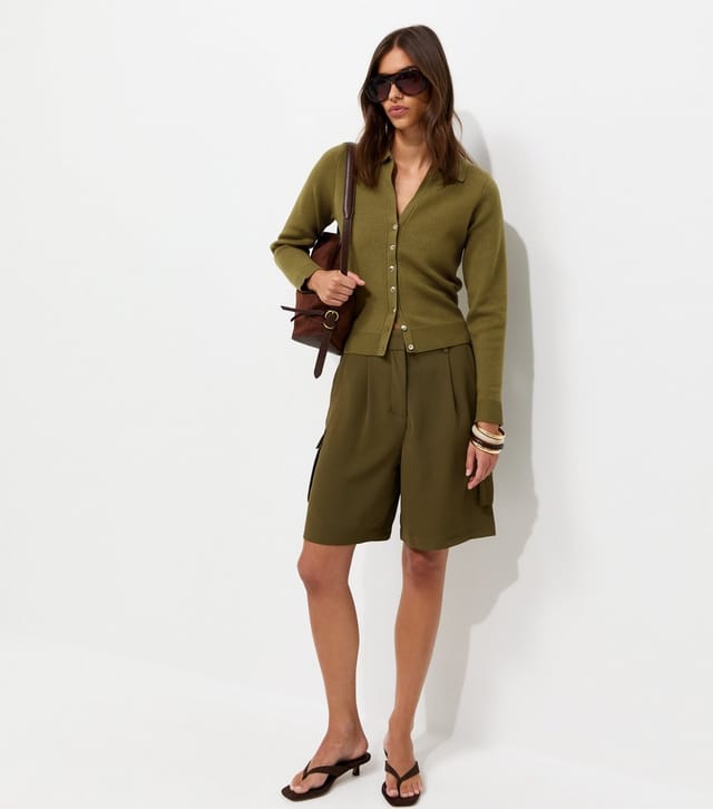 New Look Women's Green Compact Knit Collared Cardigan New Look - 3