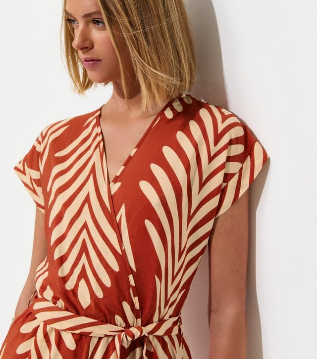 New Look Women's Orange Woven Palm Print Playsuit New Look - 2