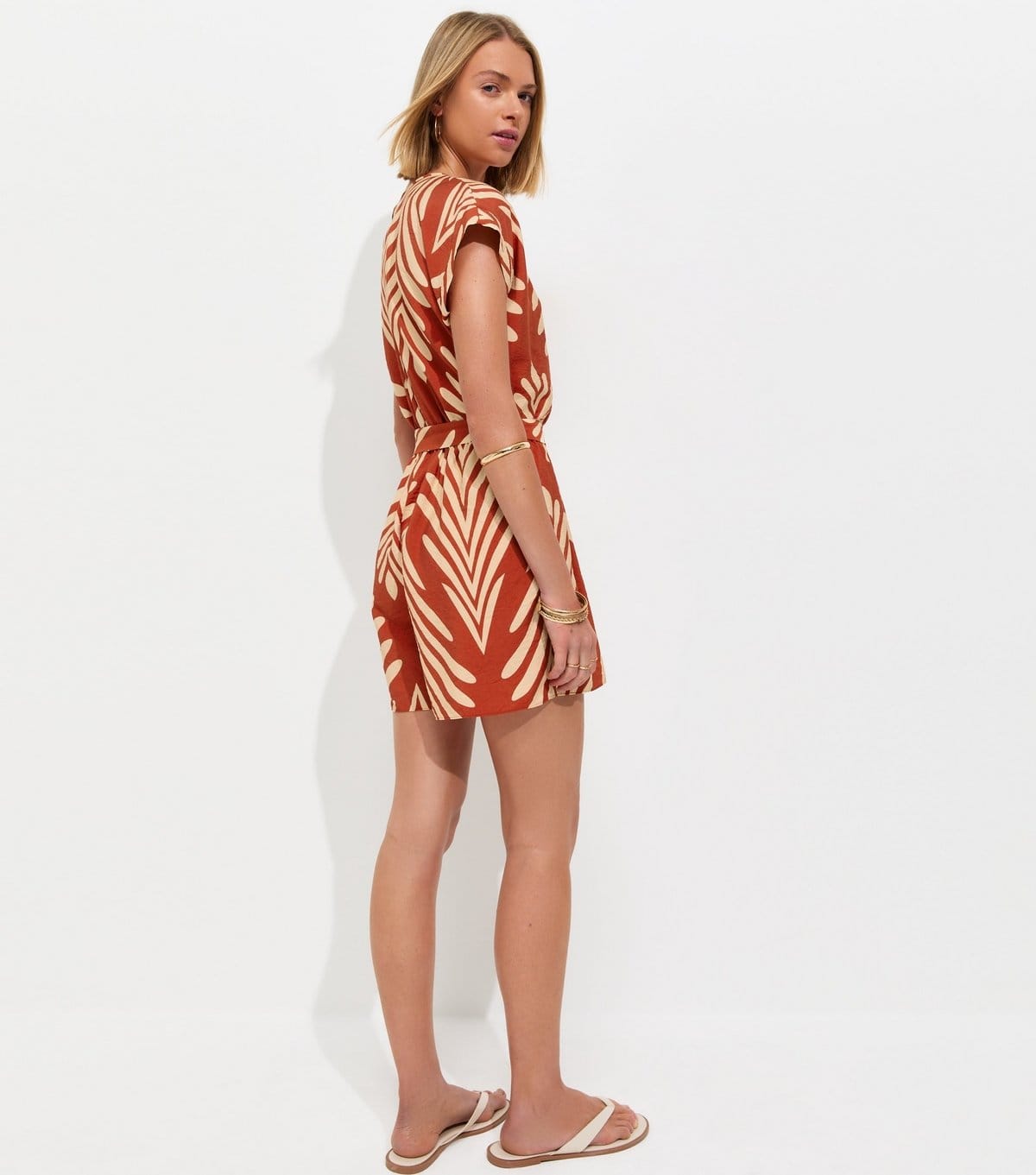 New Look Women's Orange Woven Palm Print Playsuit New Look - 4