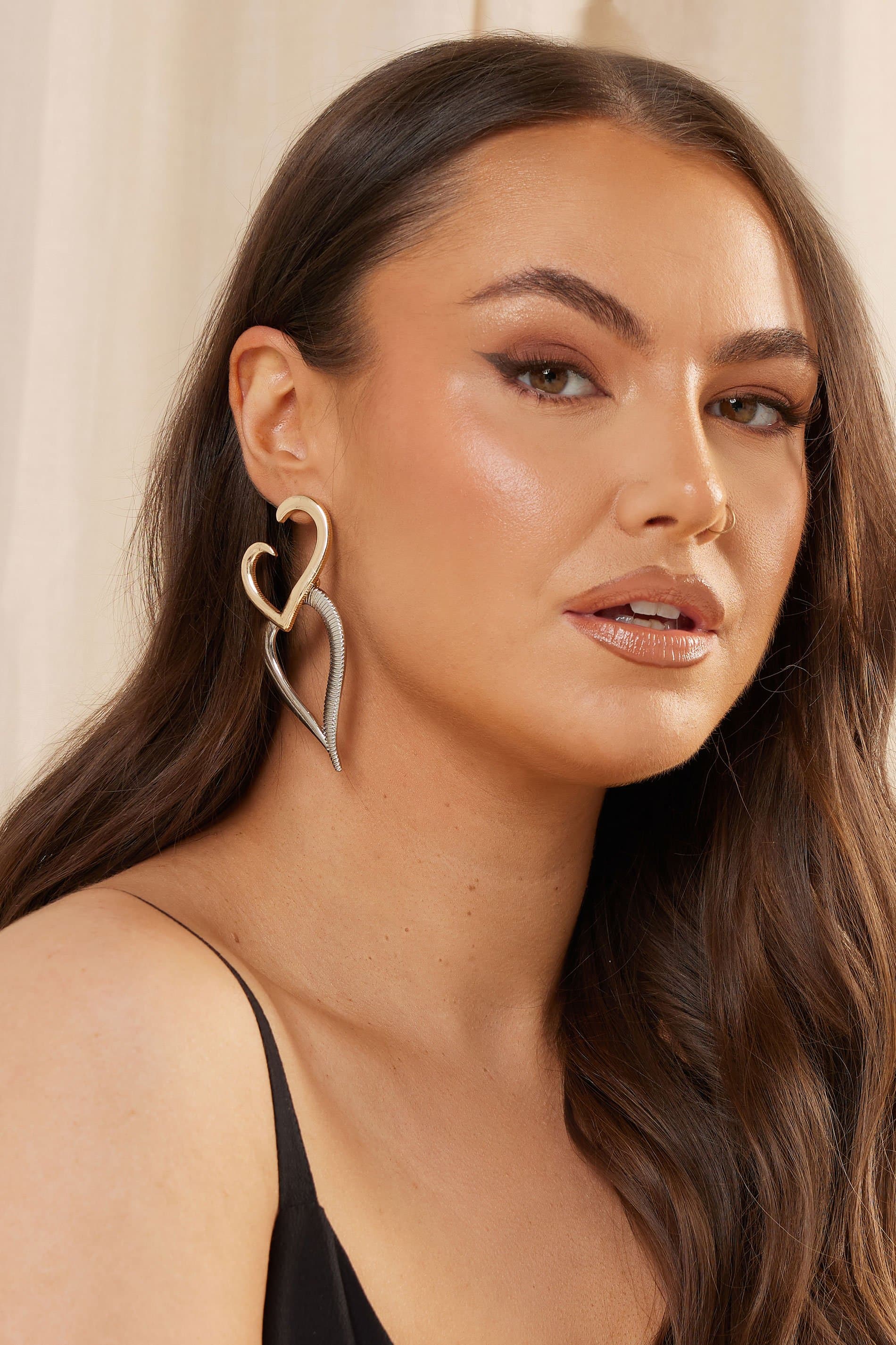 Yours Two Tone Silver & Gold Heart Earrings