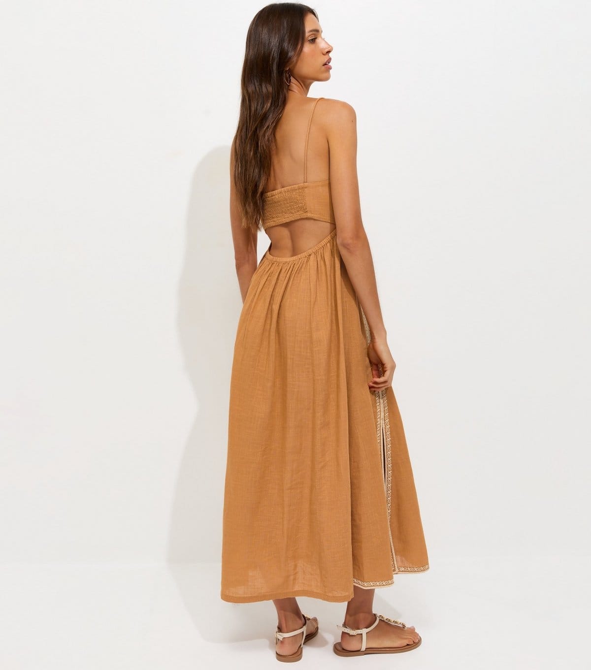 New Look Women's Dark Yellow Shell Embroidered Strappy Midi Dress New Look - 4