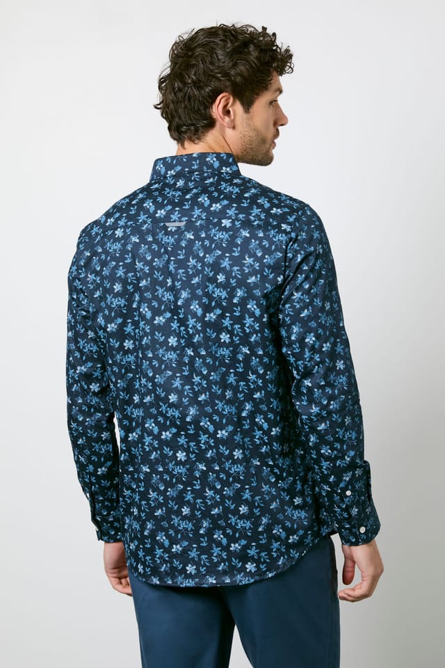 Maine Maine Men's Navy Floral Print Long Sleeve Shirt - 3