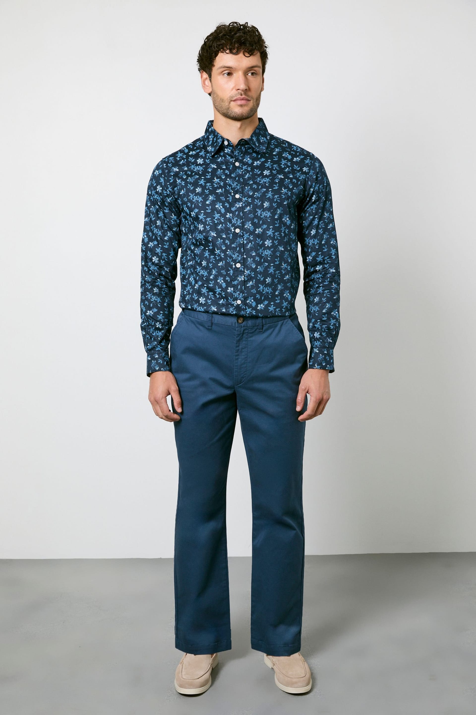 Maine Maine Men's Navy Floral Print Long Sleeve Shirt - 4
