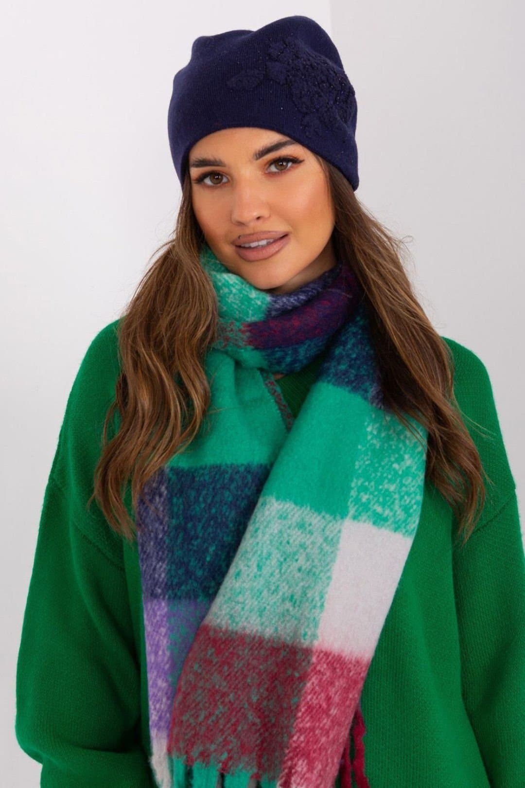 Love Lace Love Lace Women's Warm Cashmere Beanie Hat with Rhinestone Decorative Trim in Blue