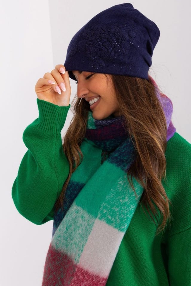 Love Lace Love Lace Women's Warm Cashmere Beanie Hat with Rhinestone Decorative Trim in Blue - 2