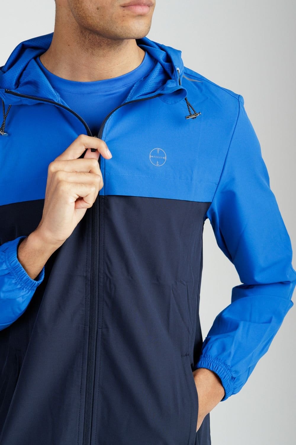 Foray Foray Men's Zip Through Multi Tonal Hooded Sports Jacket in Blue - 4