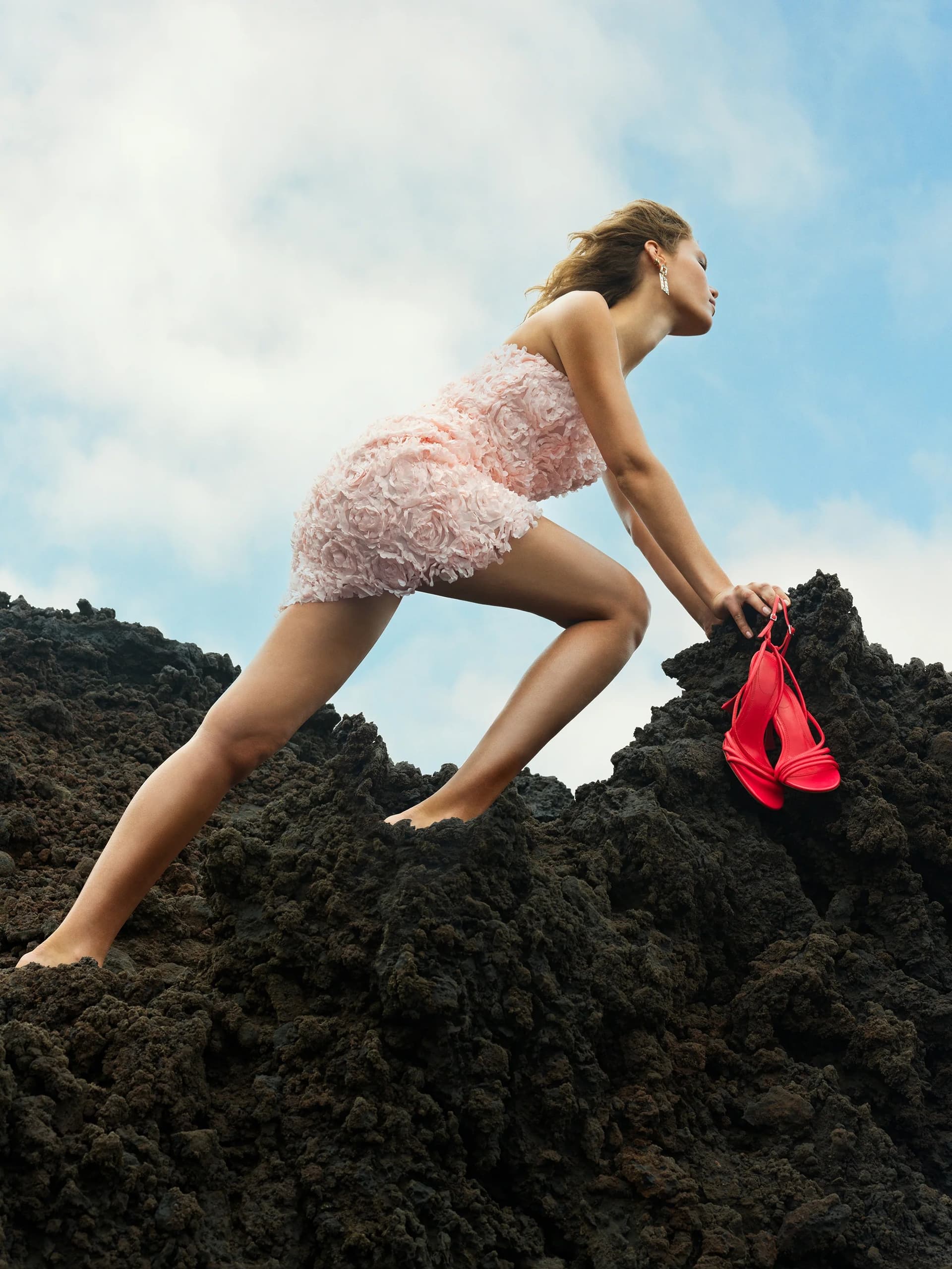 French Connection Cher Rosette Textured Bandeau Mini Dress Blush Pink