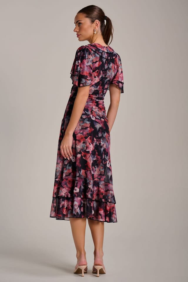 Jolie Moi Jolie Moi Women's Ruffle Detail Ruched Mesh Midi Dress - 2