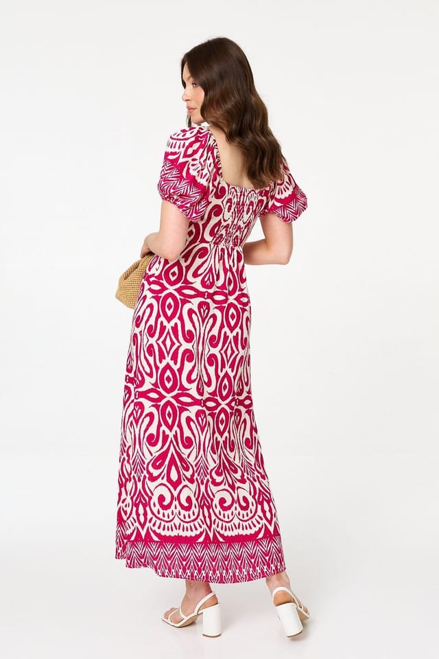 Izabel London Izabel London Women's Printed Short Sleeve A-Line Maxi Dress in Pink - 3