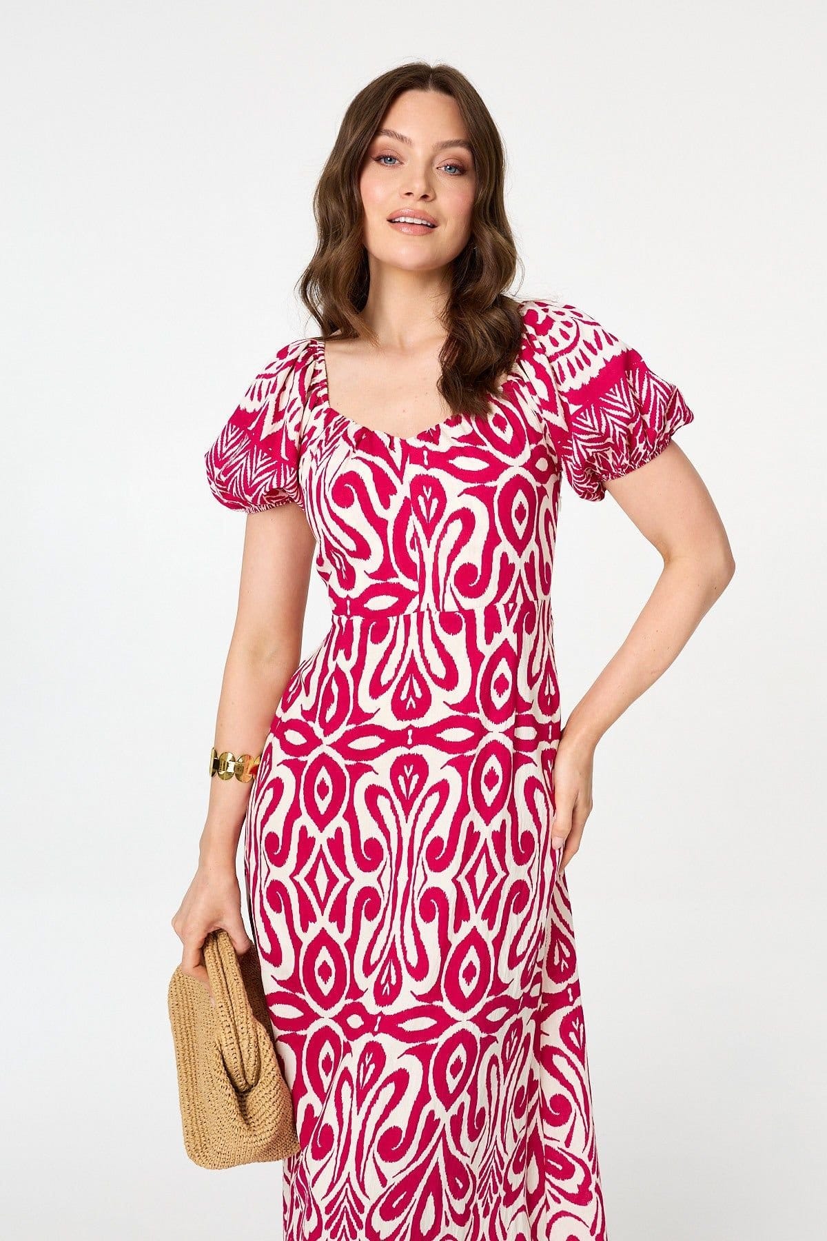 Izabel London Izabel London Women's Printed Short Sleeve A-Line Maxi Dress in Pink - 4