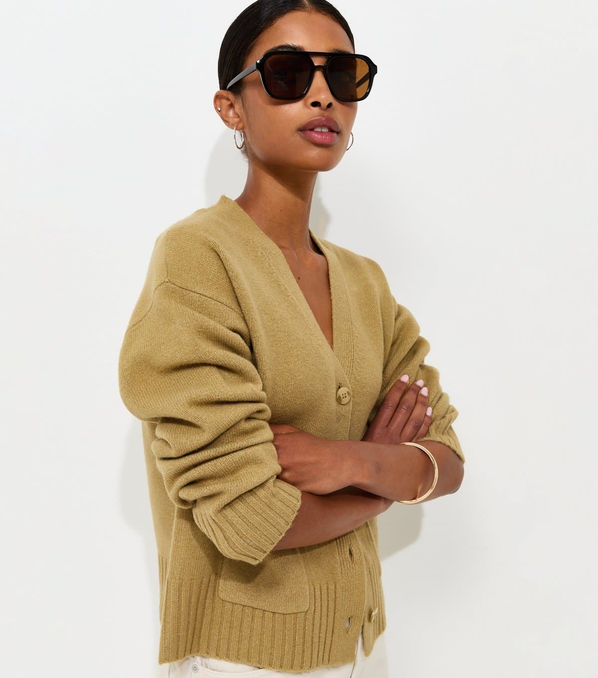 New Look Women's Light Green Knitted Meet The Jean Pocket Cardigan New Look