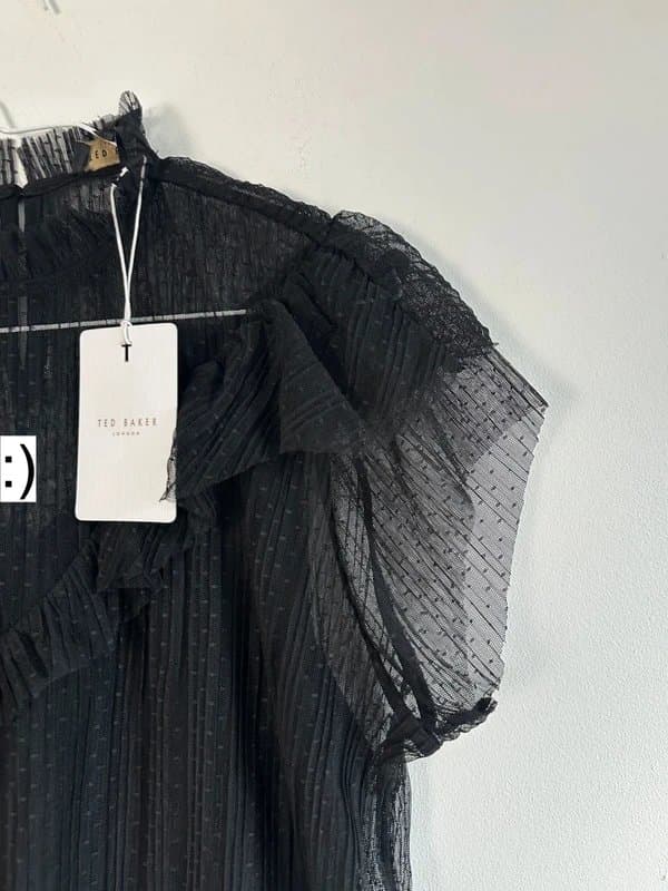 Ted Baker 8 Ted baker polka dot top black lace mesh high neck £90 black new bnwt