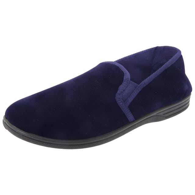 Zedzzz Zedzzz Men's Ross Twin Gusset Velour Slippers in Navy - 2