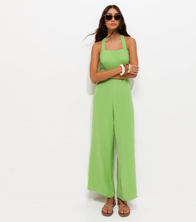 New Look Women's Bright Green Square Neck Halter Strap Jumpsuit New Look - 3
