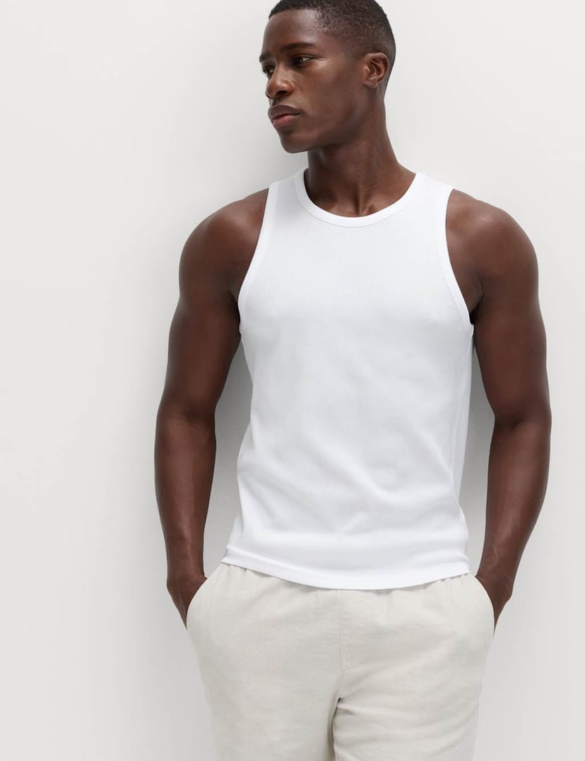 Marks & Spencer M&S Cotton Rich Ribbed Vest White - 1