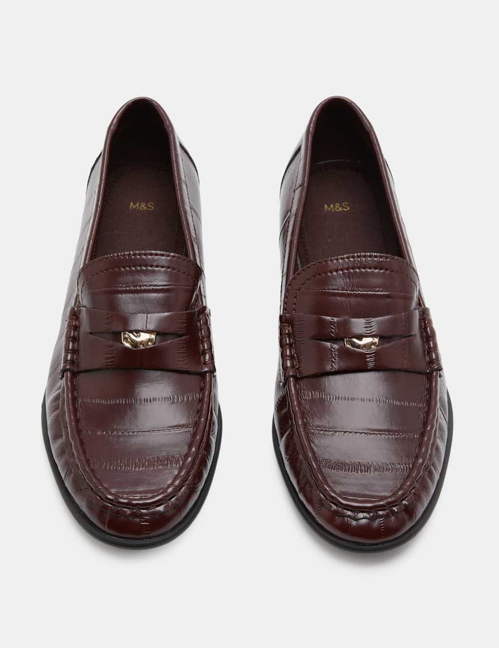 Marks & Spencer M&S Croc Penny Flat Loafers Burgundy
