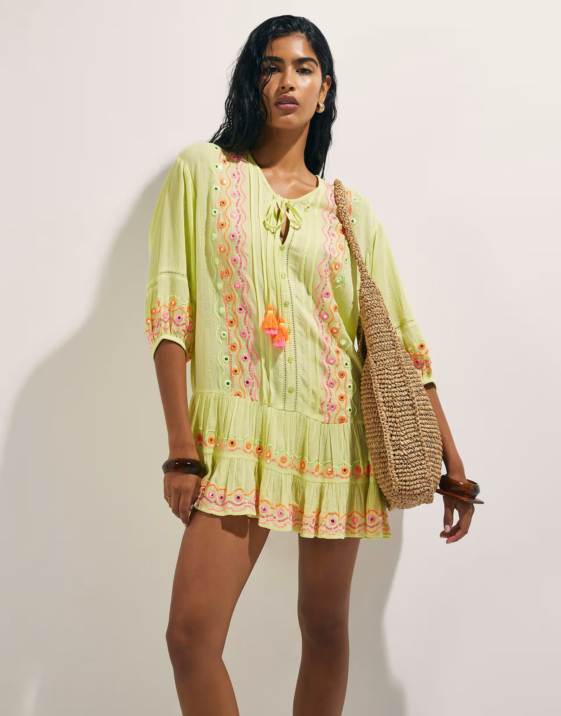 ASOS River Island Mirror embellished mini beach dress in lime