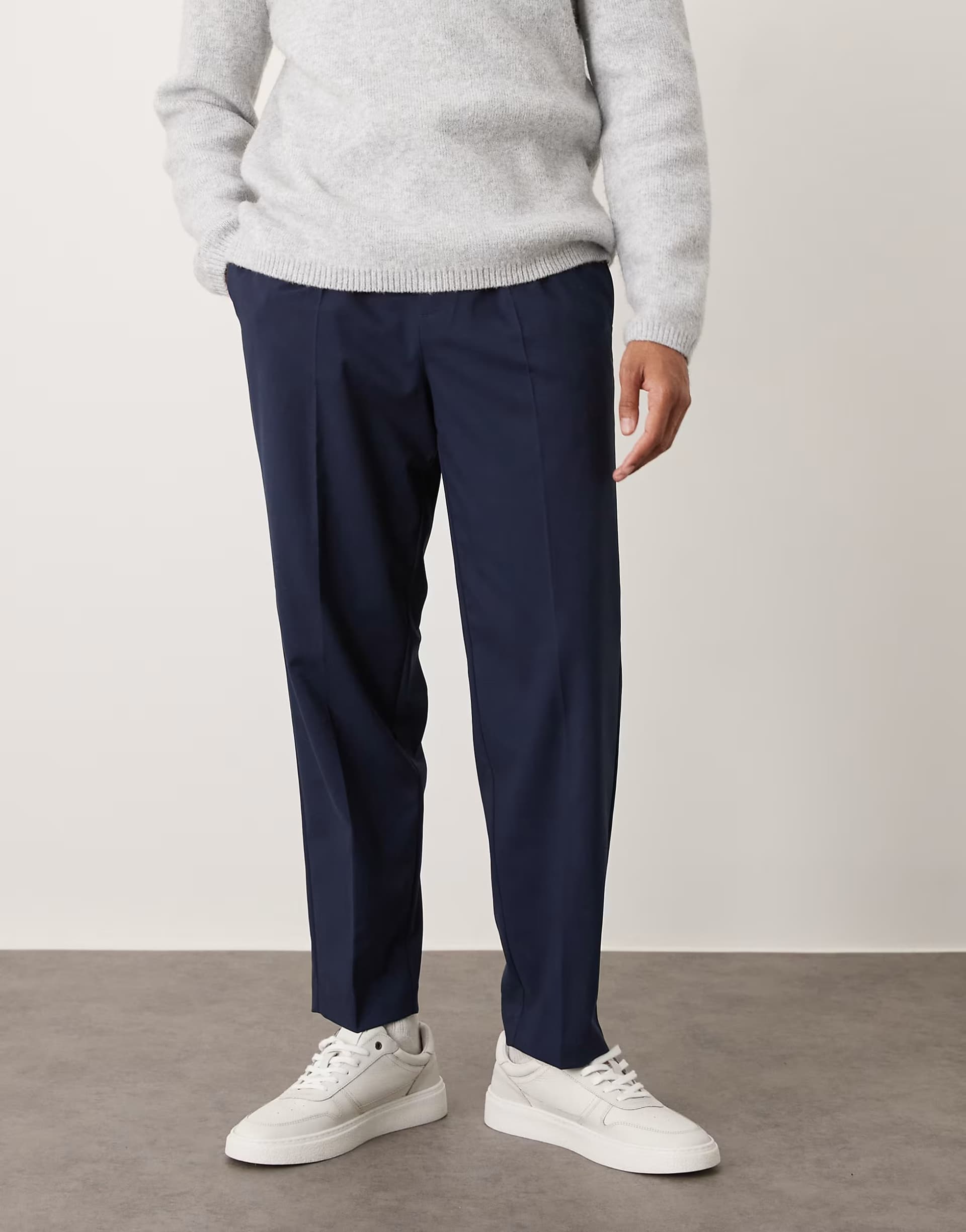 ASOS ASOS DESIGN smart pleated relaxed tapered trousers in navy