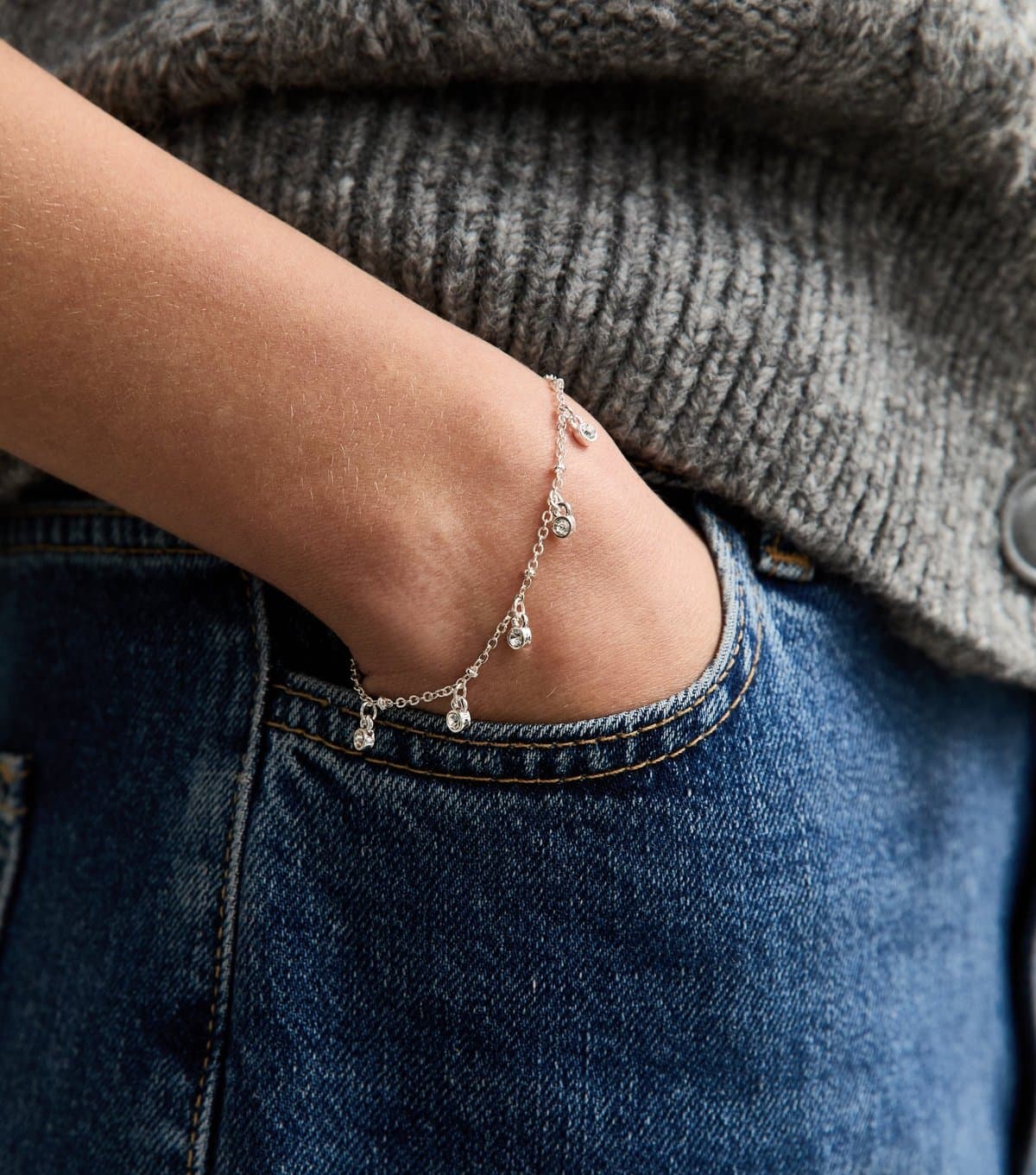 New Look Silver Tone Diamante Charm Bracelet New Look