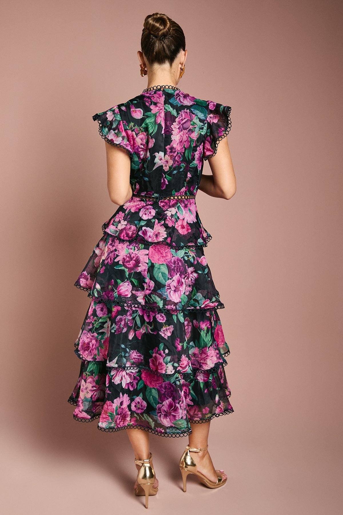 Coast Coast Women's Lace Trim Tiered Organza Midi Dress in Navy - 3