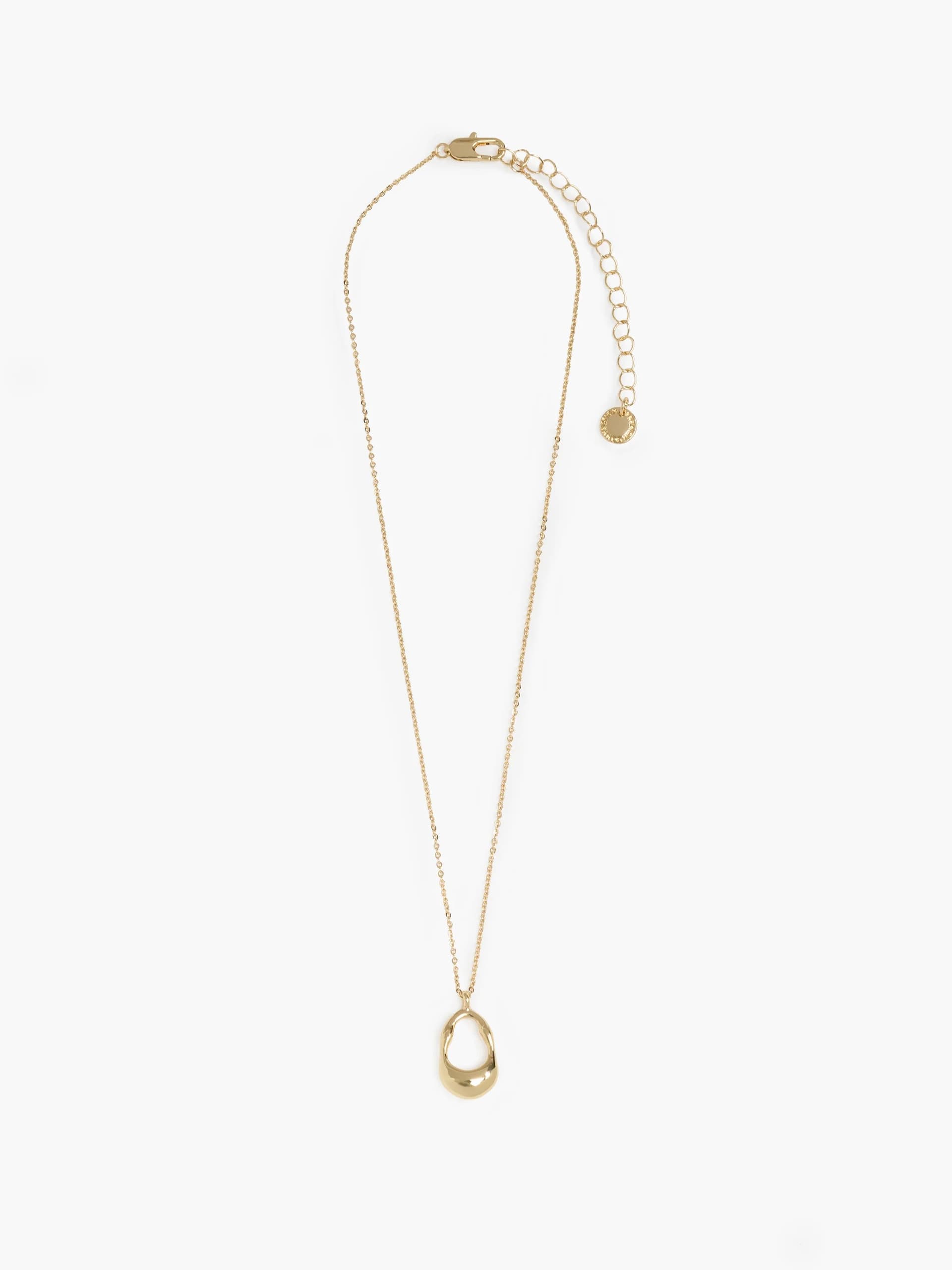 French Connection Molten Oval Pendant Necklace Warm Gold