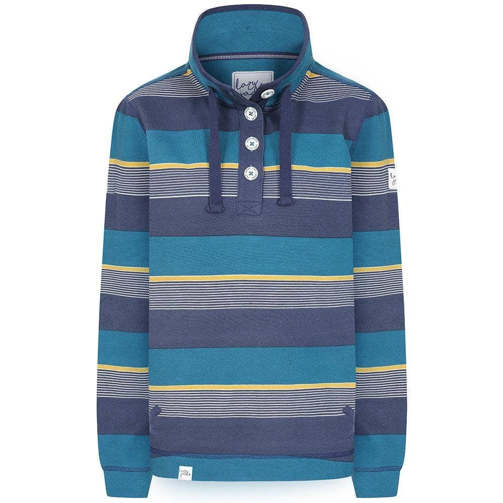 Lazy Jacks Lazy Jacks Women's Contrast Striped Pique Button Neck Sweatshirt