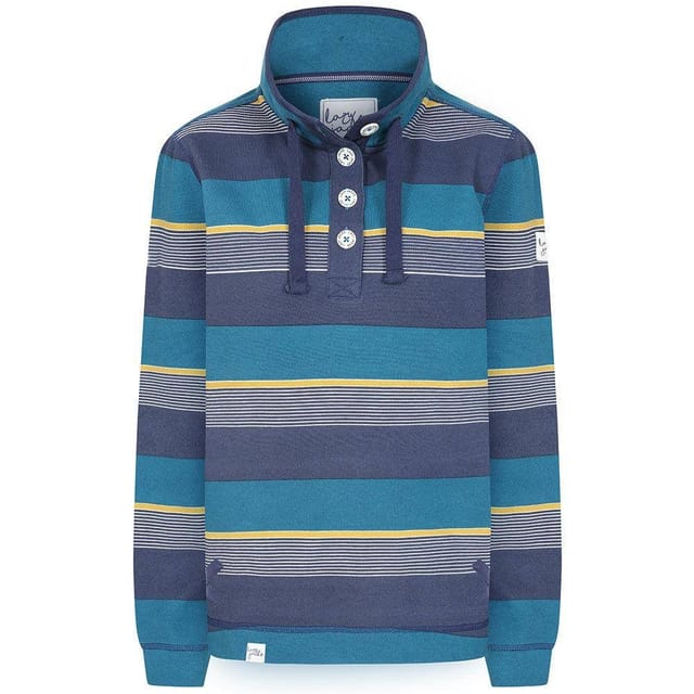 Lazy Jacks Lazy Jacks Women's Contrast Striped Pique Button Neck Sweatshirt - 2