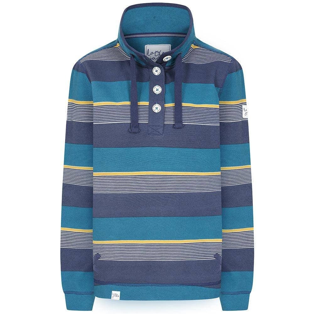 Lazy Jacks Lazy Jacks Women's Contrast Striped Pique Button Neck Sweatshirt - 4