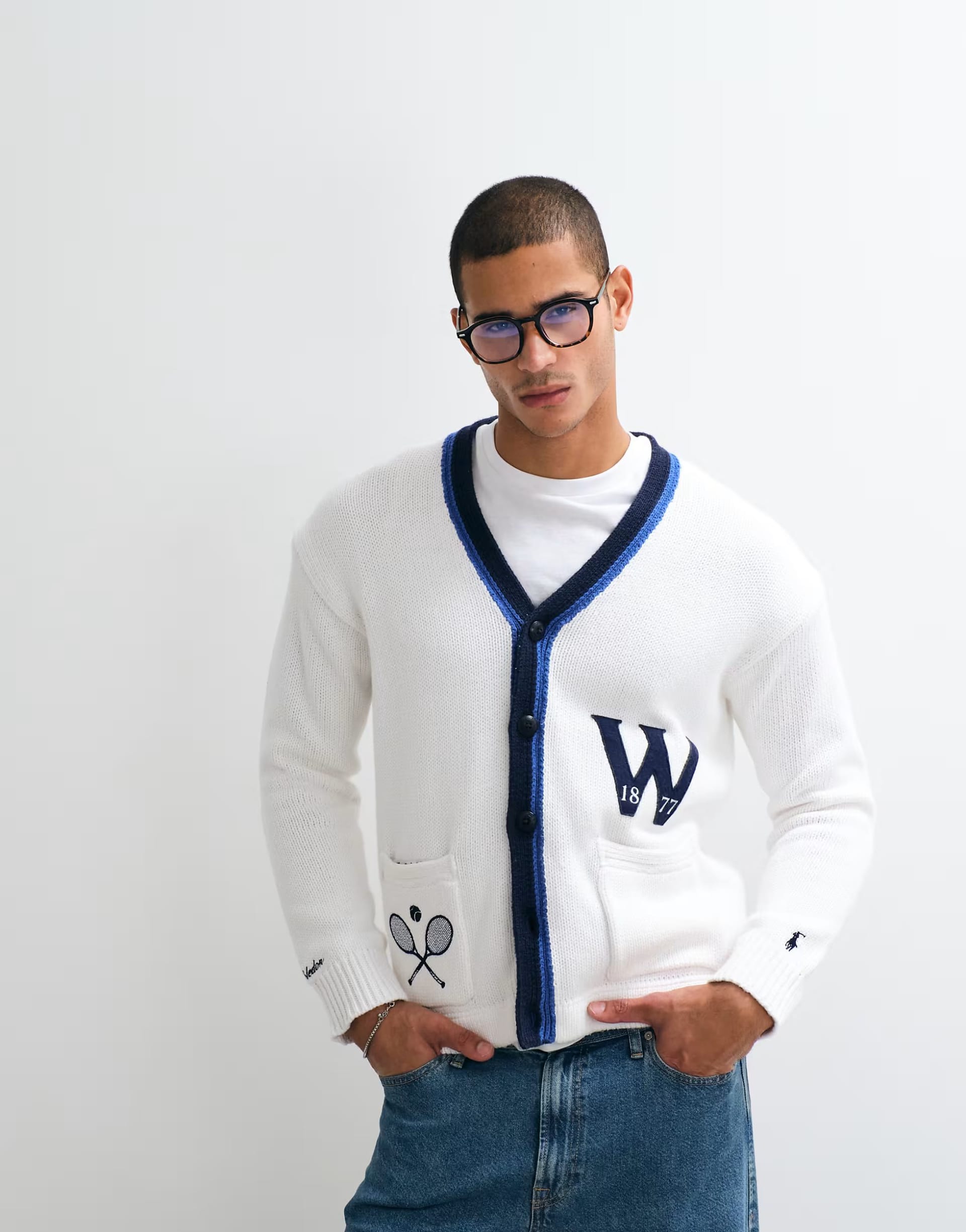 Polo Ralph Lauren White Varsity Cotton Knit Cardigan