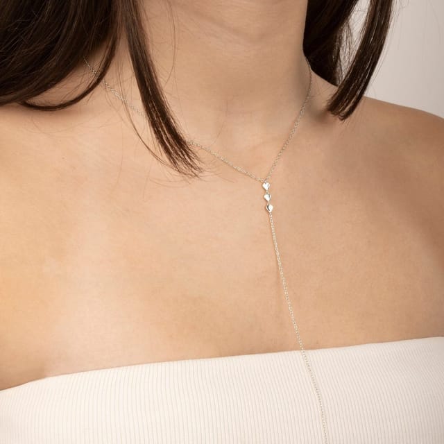 Gold Trip Gold Trip Women's Little Hearts Lariat Necklace in Silver - 2