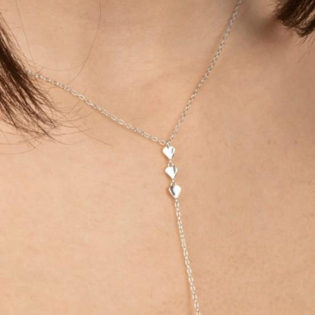 Gold Trip Gold Trip Women's Little Hearts Lariat Necklace in Silver - 3