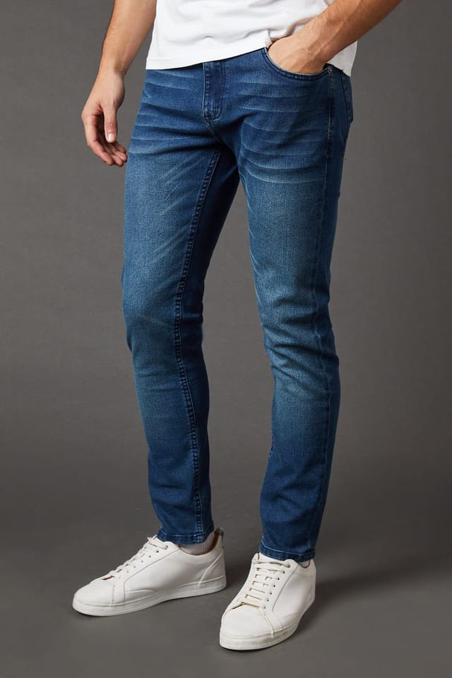 Burton Burton Men's Blue Wash Skinny Fit Jeans in Bright Blue - 2