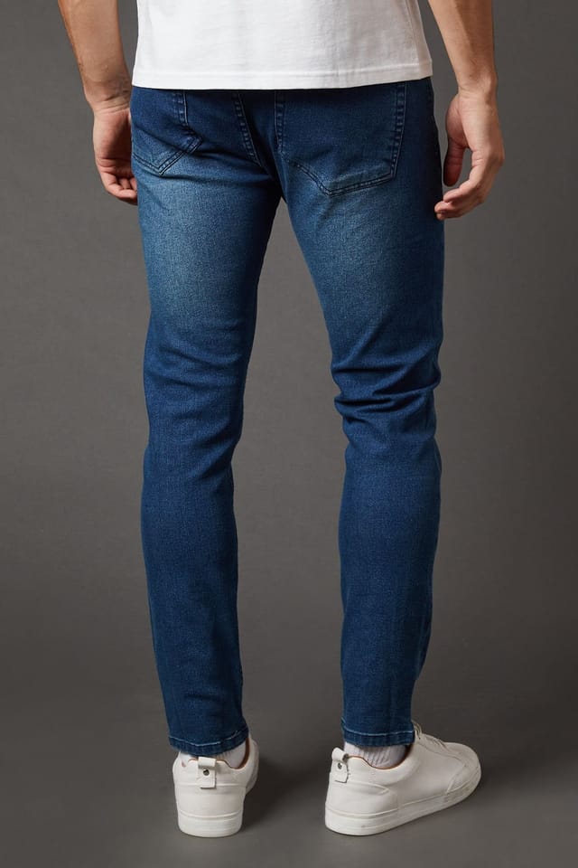 Burton Burton Men's Blue Wash Skinny Fit Jeans in Bright Blue - 3