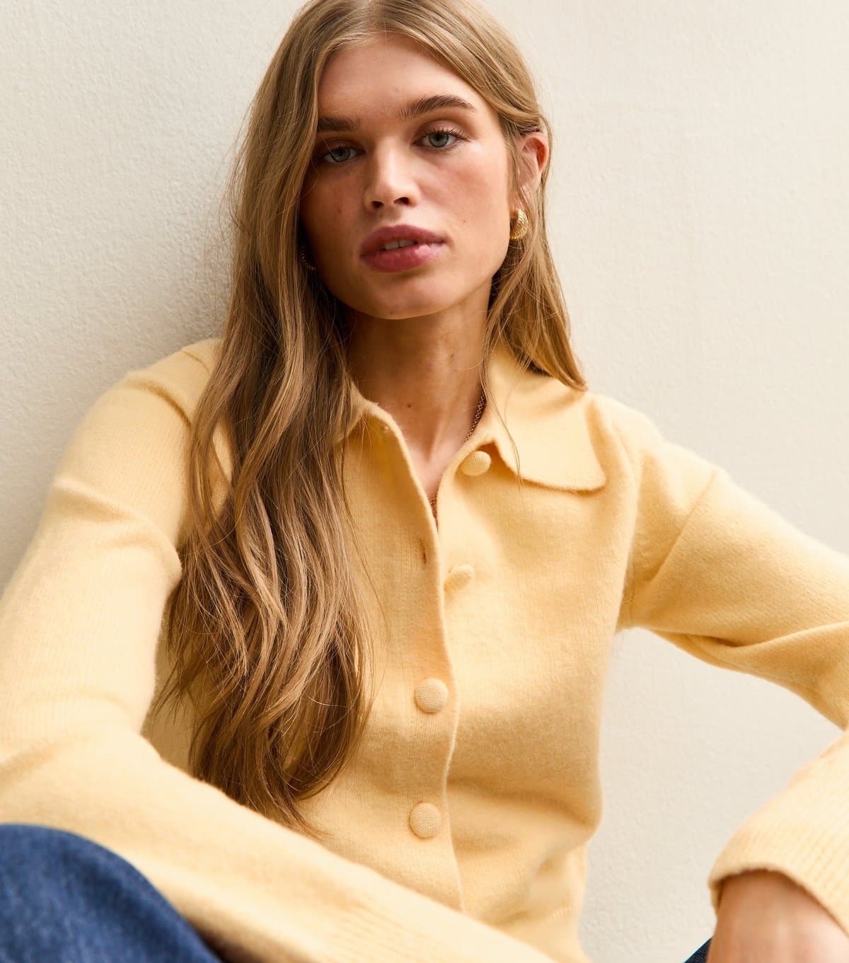 New Look Women's Pale Yellow Midweight Knit Collared Cardigan New Look