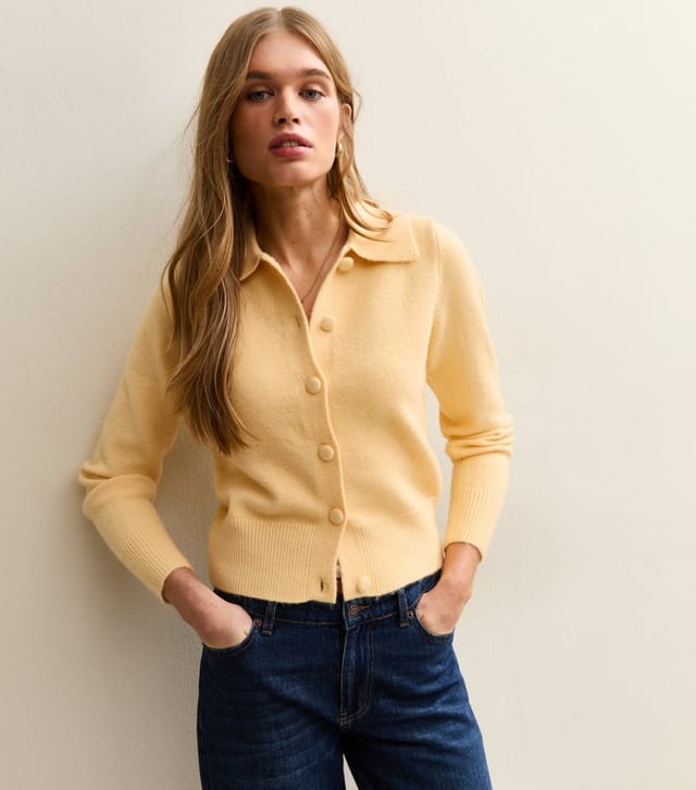 New Look Women's Pale Yellow Midweight Knit Collared Cardigan New Look - 3
