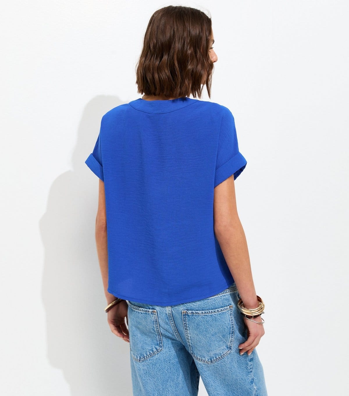 New Look Women's Bright Blue Button Through Folded Cuff Top New Look - 4