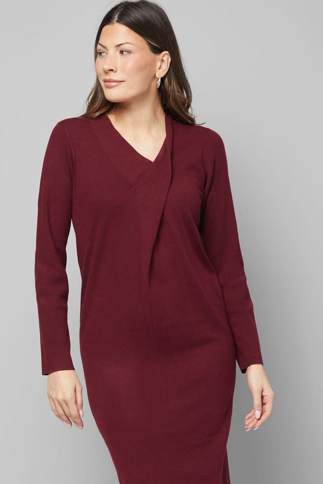 Wallis Wallis Women's Tie Neck Knitted Midi Dress in Plum - 2