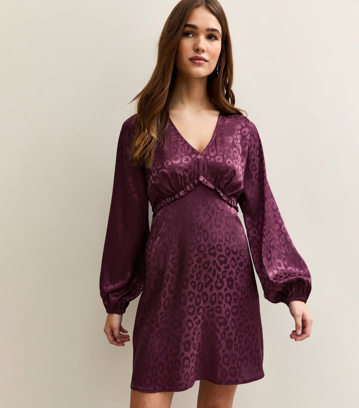 New Look Women's Dark Purple Satin Long Sleeve Mini Dress New Look