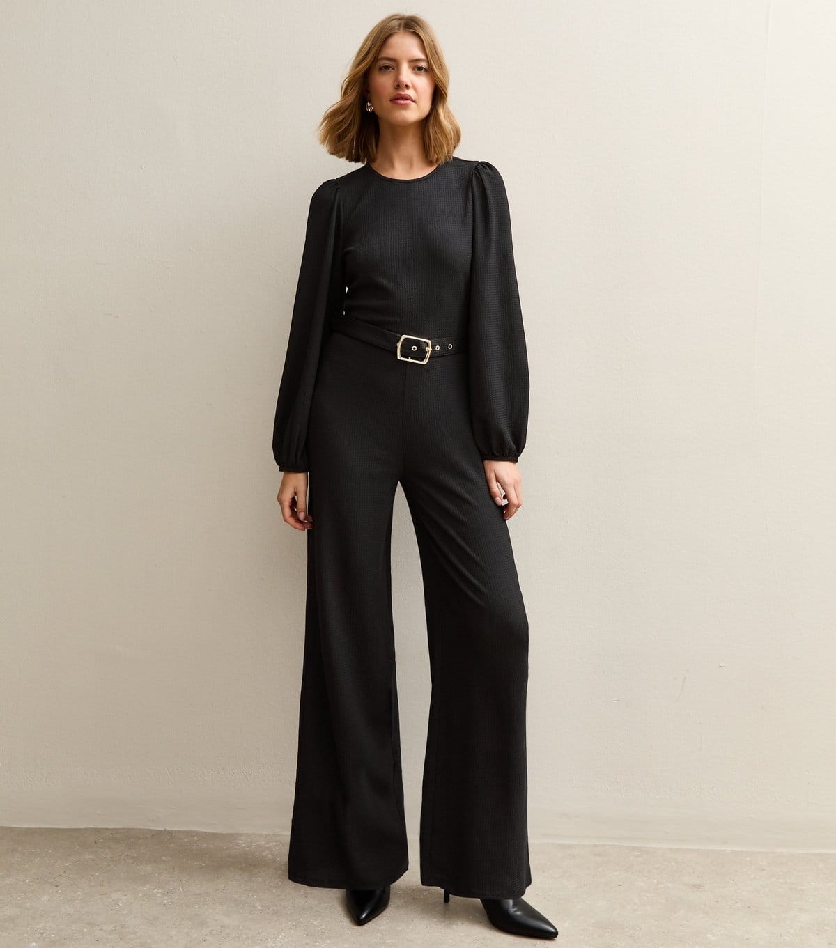 New Look Black Crinkle Wide Leg Jumpsuit