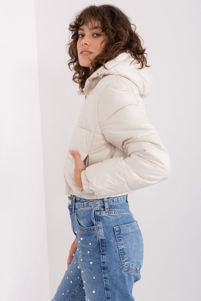 Love Lace Love Lace Women's Down Short Quilted Jacket with Detachable Hood in Beige - 2
